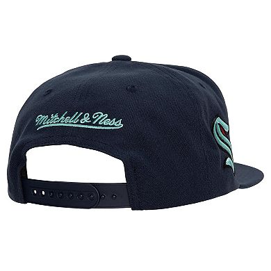 Men's Mitchell & Ness Deep Sea Blue Seattle Kraken Retro Script Colorblock Snapback Hat