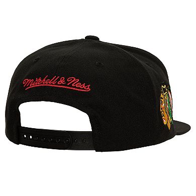 Men's Mitchell & Ness Black Chicago Blackhawks Retro Script Colorblock Snapback Hat