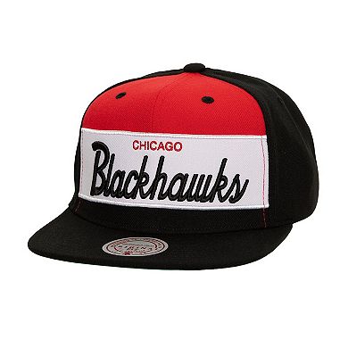 Men's Mitchell & Ness Black Chicago Blackhawks Retro Script Colorblock Snapback Hat