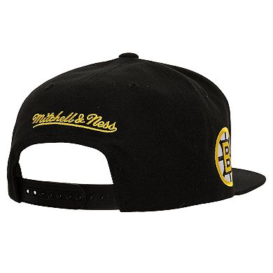 Men's Mitchell & Ness Black Boston Bruins Retro Script Colorblock Snapback Hat
