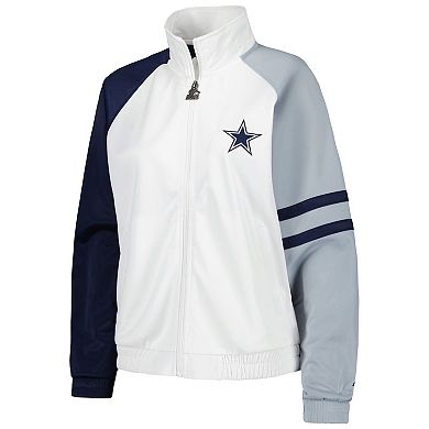 Women's Starter White Dallas Cowboys Curve Ball Raglan Full-Zip Track Jacket