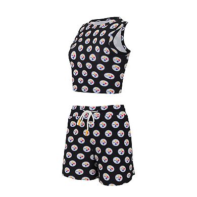 Women's Concepts Sport Pittsburgh Steelers Gauge Allover Print Cropped Tank Top & Shorts Sleep Set