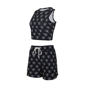 Women's Concepts Sport Las Vegas Raiders Gauge Allover Print Cropped Tank Top & Shorts Sleep Set