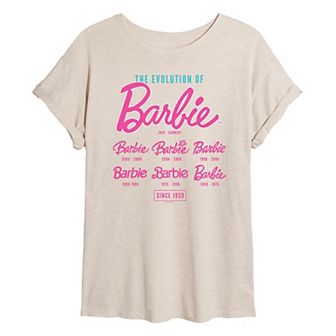 Juniors' Barbie® Evolution of Barbie Logo Oversized Tee