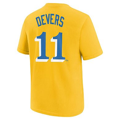 Youth Nike Rafael Devers Gold Boston Red Sox Fuse City Connect Name & Number T-Shirt