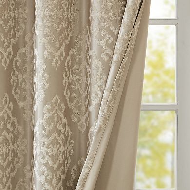 SunSmart Elysia 2-Pack Knitted Jacquard Damask Total Blackout Grommet Top Curtain Panels