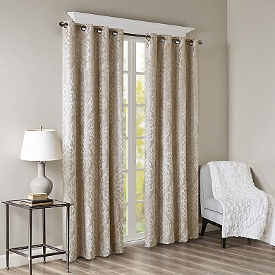 SunSmart Elysia 2-Pack Knitted Jacquard Damask Total Blackout Grommet Top Curtain Panels