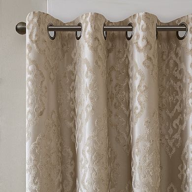 SunSmart Elysia 2-Pack Knitted Jacquard Damask Total Blackout Grommet Top Curtain Panels