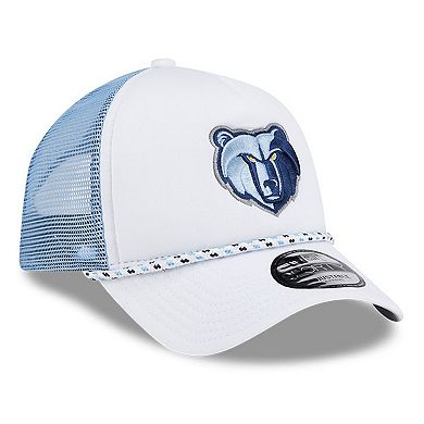 Men's New Era White/Light Blue Memphis Grizzlies Court Sport Foam A-Frame 9FORTY Adjustable Trucker Hat