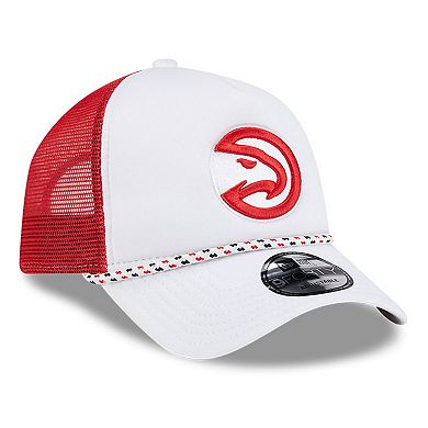 Men's New Era White/Red Atlanta Hawks Court Sport Foam A-Frame 9FORTY Adjustable Trucker Hat