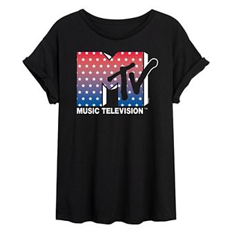 Juniors' MTV Red White & Blue Oversized Tee