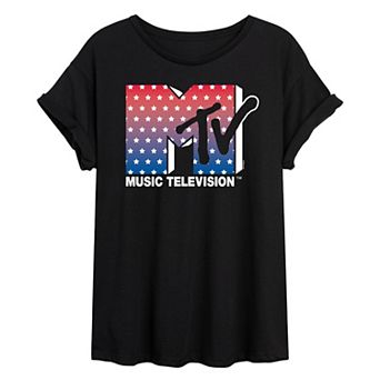Juniors' MTV Red White & Blue Oversized Tee