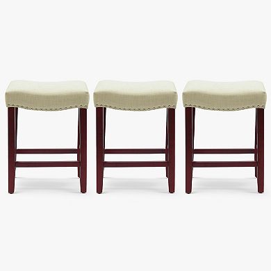 24" Upholstered Saddle Seat Cherry Counter Stool (set Of 3)