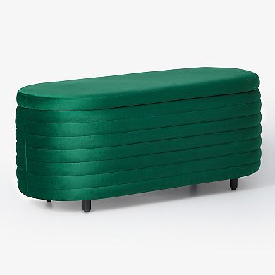 42" Wide Mid-century Modern Upholstered Velvet Tufted Oval Storage Ottoman Bench