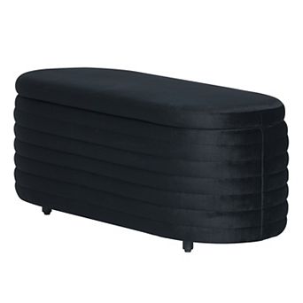 Westintrends 42" Mid-century Modern Upholstered Velvet Tufted Oval Storage Bench