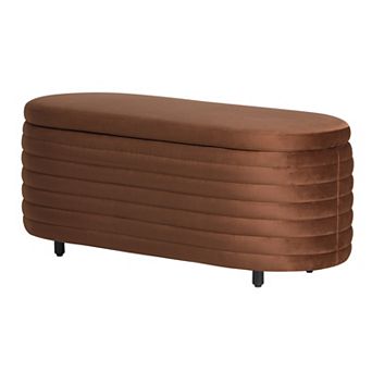 Westintrends 42" Mid-century Modern Upholstered Velvet Tufted Oval Storage Bench