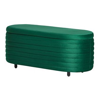 Westintrends 42" Mid-century Modern Upholstered Velvet Tufted Oval Storage Bench