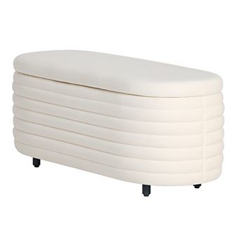 Westintrends 42" Mid-century Modern Upholstered Velvet Tufted Oval Storage Bench