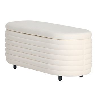Westintrends 42" Mid-century Modern Upholstered Velvet Tufted Oval Storage Bench