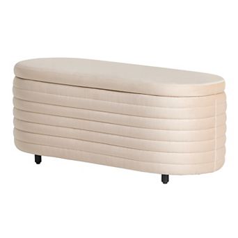 Westintrends 42" Mid-century Modern Upholstered Velvet Tufted Oval Storage Bench