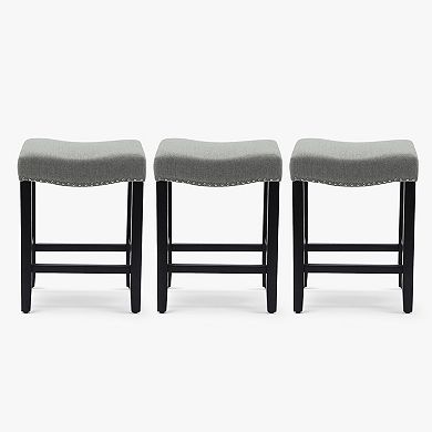 24" Upholstered Saddle Seat Black Counter Stool (set Of 3)