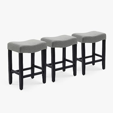 24" Upholstered Saddle Seat Black Counter Stool (set Of 3)