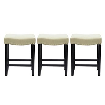 Westintrends 24" Upholstered Saddle Seat Counter Stool With Nailhead Trim (set Of 3), Black