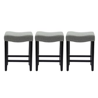 Westintrends 24" Upholstered Saddle Seat Counter Stool With Nailhead Trim (set Of 3), Black