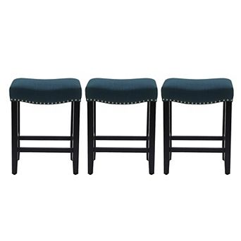 Westintrends 24" Upholstered Saddle Seat Counter Stool With Nailhead Trim (set Of 3), Black