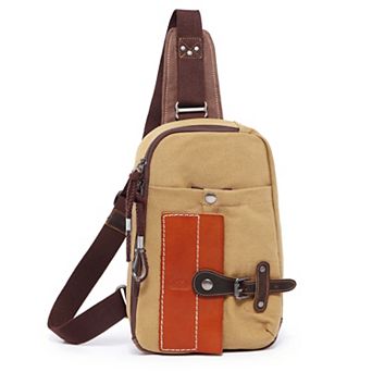 Tsd Brand Hidden Woods Leather Canvas Sling Bag