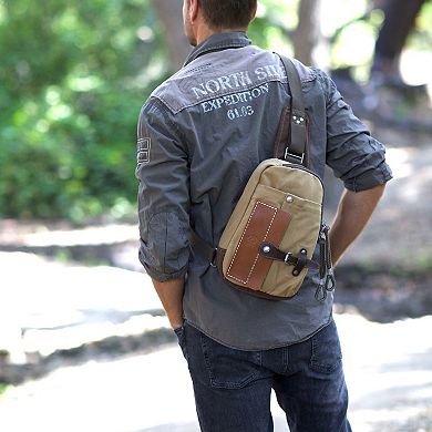 Tsd Brand Hidden Woods Leather Canvas Sling Bag
