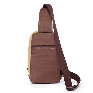 Tsd Brand Hidden Woods Leather Canvas Sling Bag
