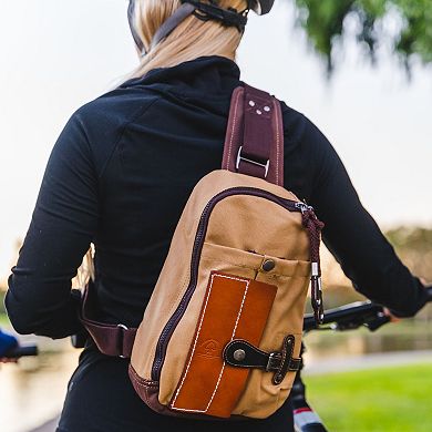 Tsd Brand Hidden Woods Leather Canvas Sling Bag