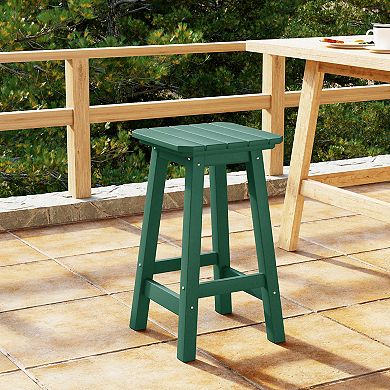 24" Hdpe Outdoor Patio Counter High Backless Square Bar Stool