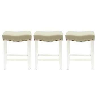 Westintrends 24" Upholstered Saddle Seat Counter Stool With Nailhead Trim (set Of 3), Antique White