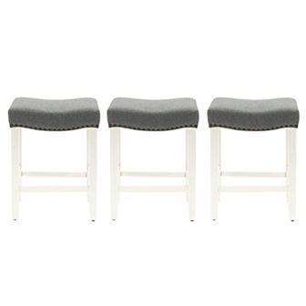 Westintrends 24" Upholstered Saddle Seat Counter Stool With Nailhead Trim (set Of 3), Antique White