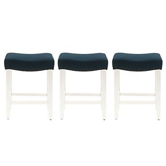 Westintrends 24" Upholstered Saddle Seat Counter Stool With Nailhead Trim (set Of 3), Antique White