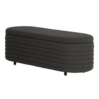 Westintrends 54" Mid-century Modern Upholstered Sherpa Tufted Oval Storage Bench