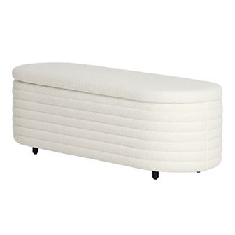 Westintrends 54" Mid-century Modern Upholstered Sherpa Tufted Oval Storage Bench