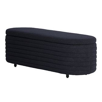 Westintrends 54" Mid-century Modern Upholstered Sherpa Tufted Oval Storage Bench
