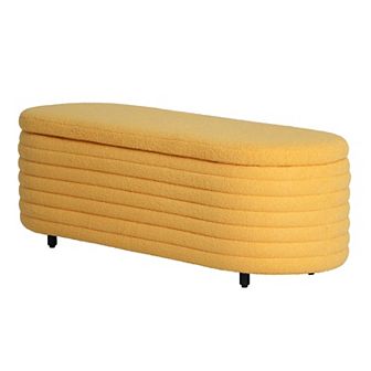 Westintrends 54" Mid-century Modern Upholstered Sherpa Tufted Oval Storage Bench