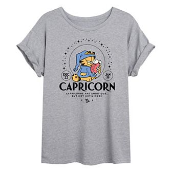 Juniors' Garfield Capricorn Oversized Tee