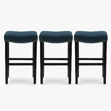 29" Upholstered Saddle Seat Black Bar Stool (set Of 3)