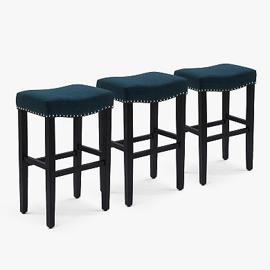 29" Upholstered Saddle Seat Black Bar Stool (set Of 3)