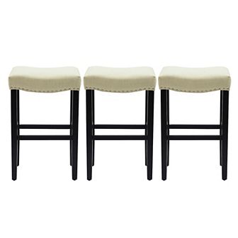 Westintrends 29" Upholstered Saddle Seat Bar Stool With Nailhead Trim (set Of 3), Black