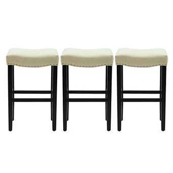Westintrends 29" Upholstered Saddle Seat Bar Stool With Nailhead Trim (set Of 3), Black
