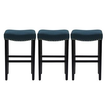 Westintrends 29" Upholstered Saddle Seat Bar Stool With Nailhead Trim (set Of 3), Black