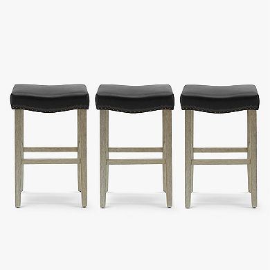 29" Upholstered Saddle Seat Antique Gray Counter Stool (set Of 3)