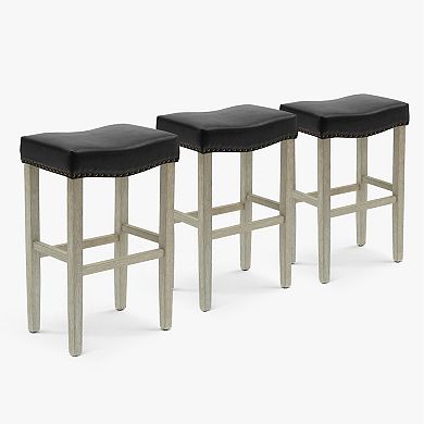 29" Upholstered Saddle Seat Antique Gray Counter Stool (set Of 3)