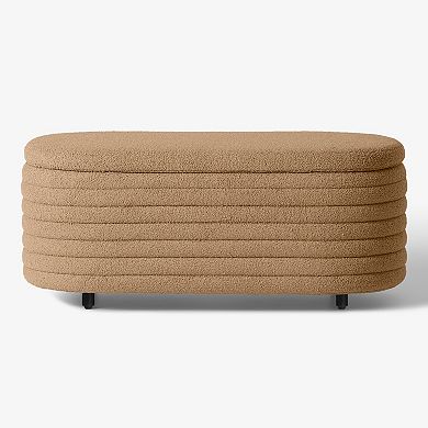 Westintrends 42" Mid-century Modern Upholstered Sherpa Tufted Oval Storage Bench